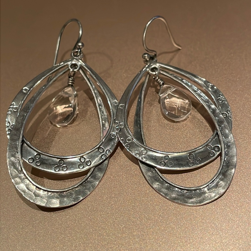 Retired Silpada Dangle Earrings Sterling Silver and Faceted Crystal